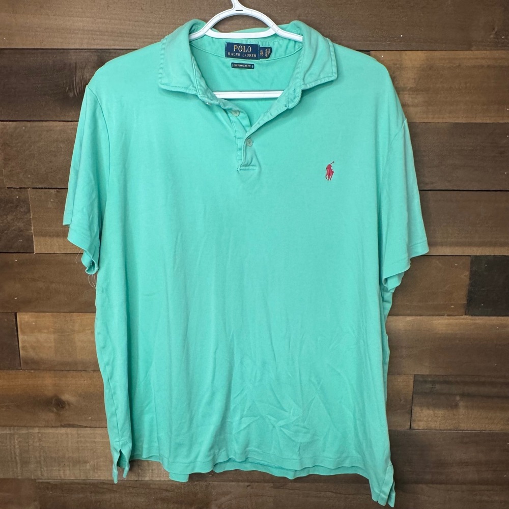 Polo Ralph Lauren Mens Custom Slim Fit Polo Shirt Turquoise Green Pink Pony XL